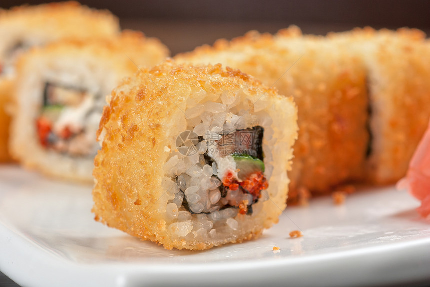 寿司卷鱼卵熏制鱼子盒子叶子文化午餐鳗鱼面条奶油图片