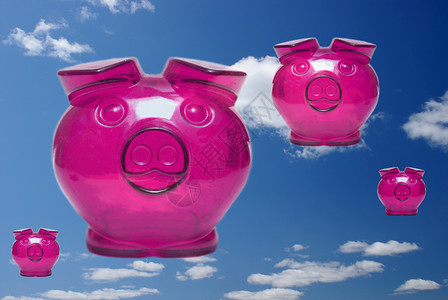 飞翔的猪当猪飞翔天空漂浮一厢情愿概念粉色蓝色赔率航班背景