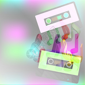 A 背景磁带插图盒子音乐笔记派对海报背景图片