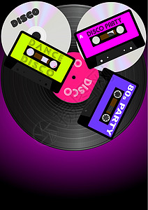 a3宣传单A 背景情况海报磁带打印舞蹈传单记录光盘派对碟片插画