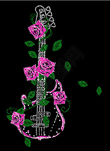 带玫瑰插图的摇滚吉他背景图片