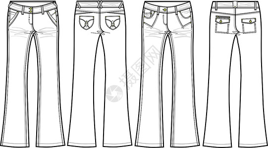 牛仔裤套件素描裤子生产女士艺术牛仔布服装女孩衣服草图背景图片