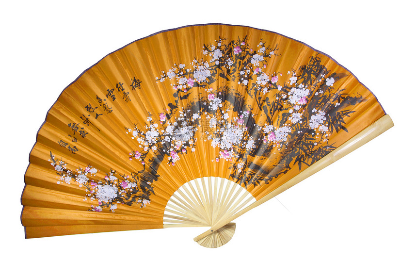 黄中国风扇文化黄色白色戏剧木头艺术宏观图片