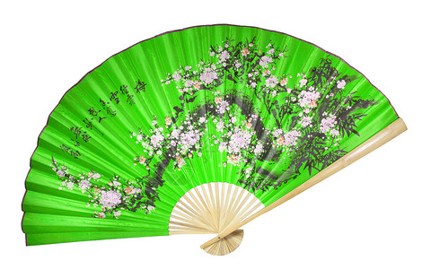 绿色中国风扇文化艺术戏剧扇子木头白色宏观背景图片