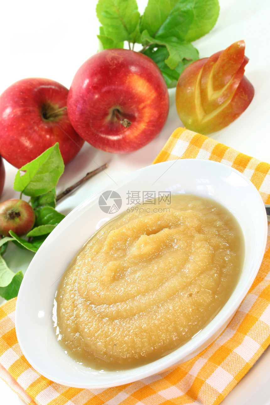 苹果酱收成水果甜点黄色食物蜜饯红色树叶点心苹果叶图片