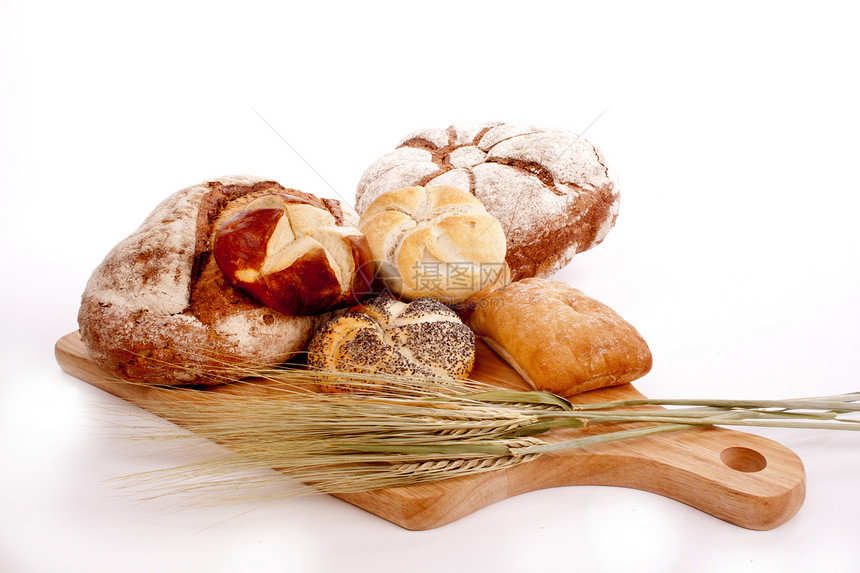 谷物上的各种面包和面包包厨房早餐水平面团包子午餐营养棕色食物产品图片