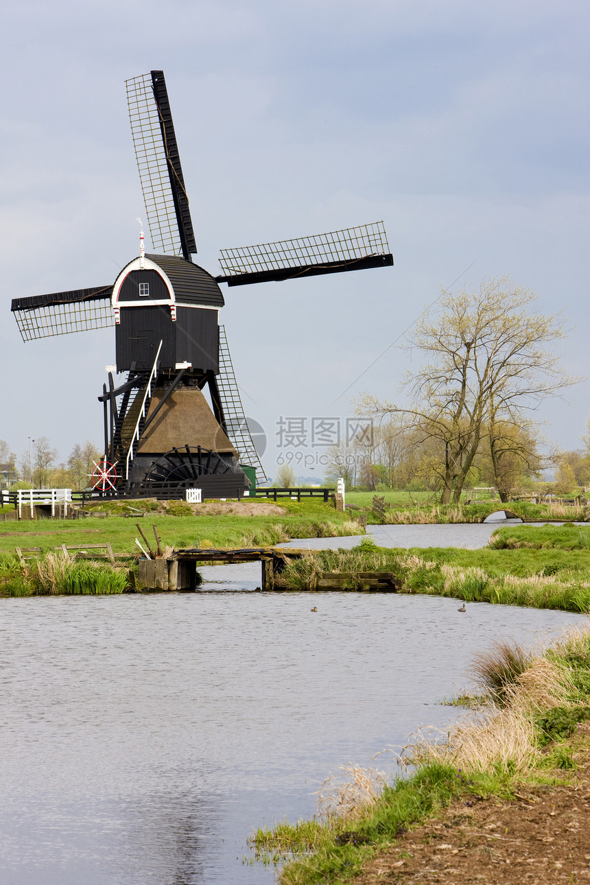 荷兰Steefkerk附近的风车位置外观运河世界建筑学旅行图片