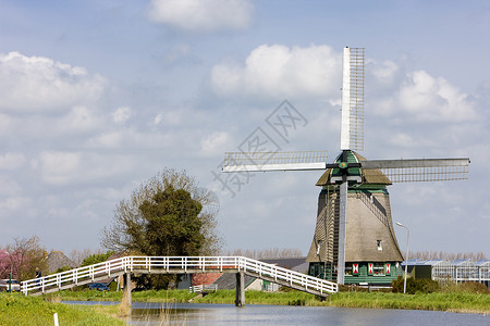 荷兰 荷兰风车旅行位置世界建筑学桥梁运河外观背景图片