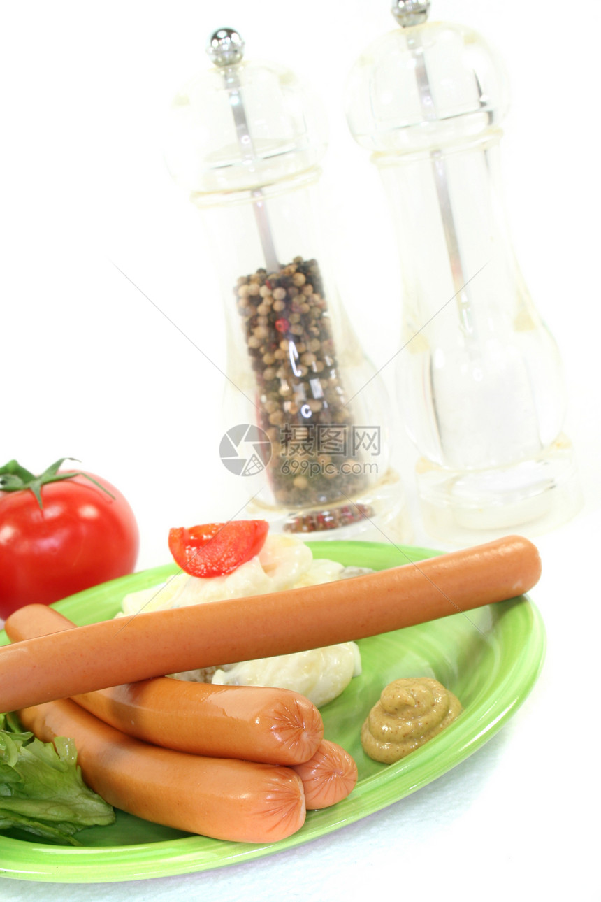 维纳香肠饮食盘子香菜沙拉厨房食物图片