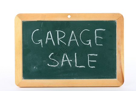 车库销售指示牌绿色营销白色购物手工院子木板字母黑色背景图片