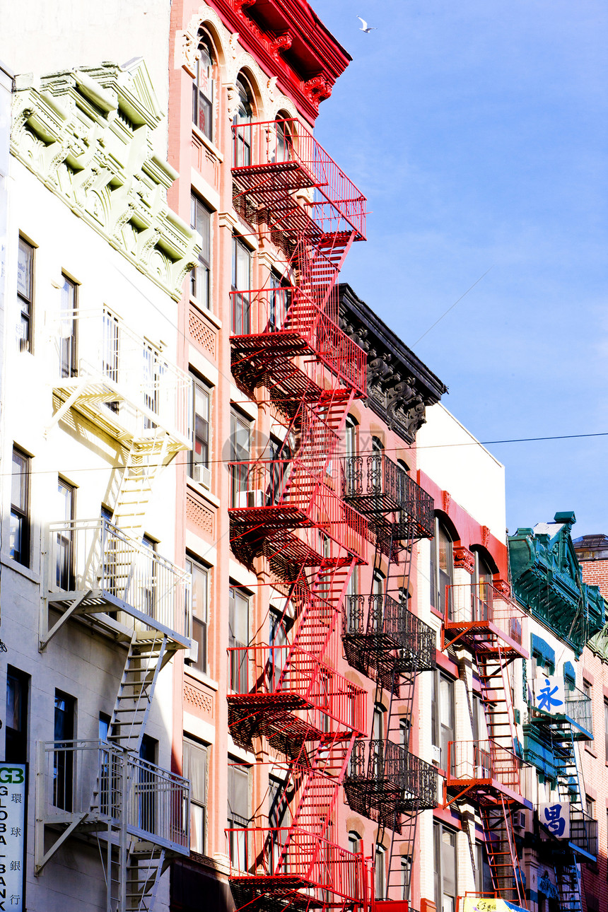 美国纽约市 中国城市街道外观世界建筑房子建筑学楼梯火灾旅行位置图片