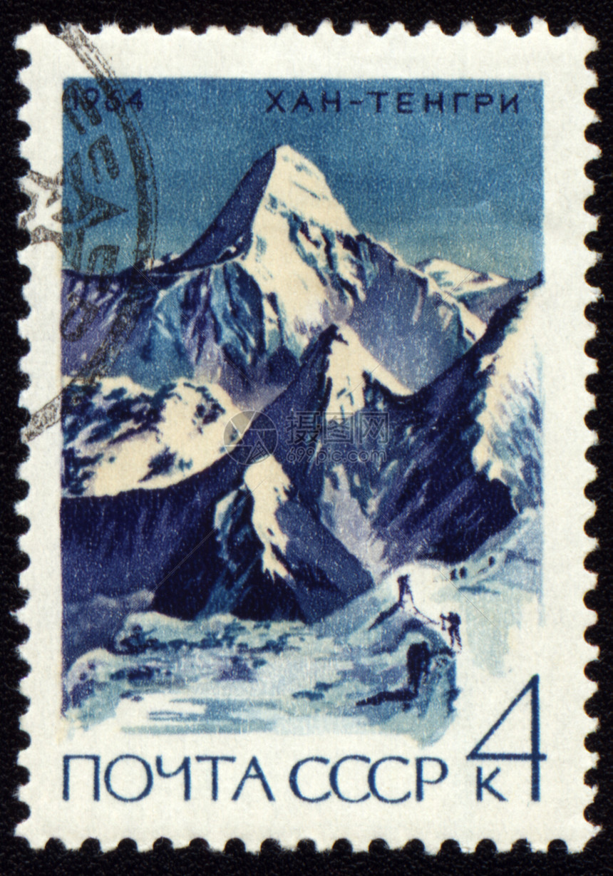 中天的Khan Tengri峰值 印在邮票上图片