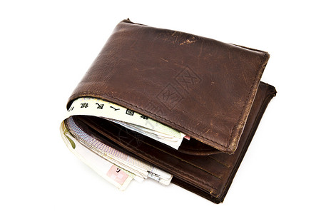 棕色钱包白色口袋皮革皮夹金融支付货币信用现金卡片背景图片