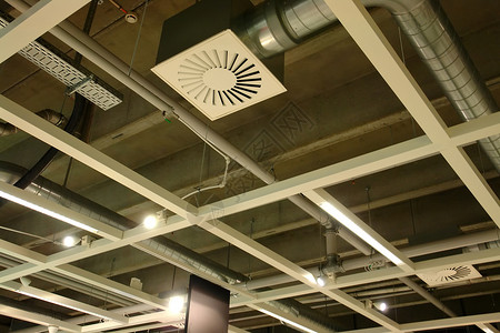 现代工厂的通风系统的通风系统技术建造管子金属电气力量扇子空调暖通工程背景图片