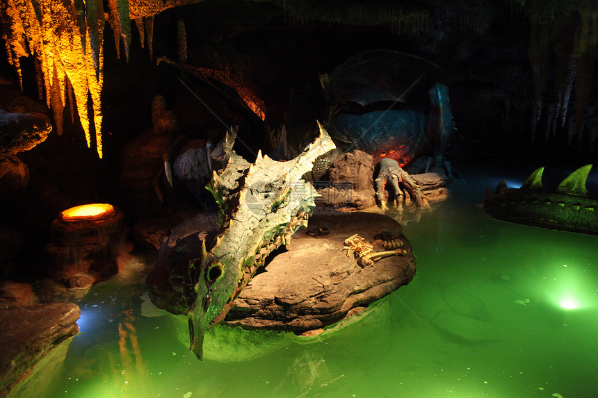 龙爬虫神话怪物鬣蜥野生动物蜥蜴变色龙牙齿洞穴绿色图片