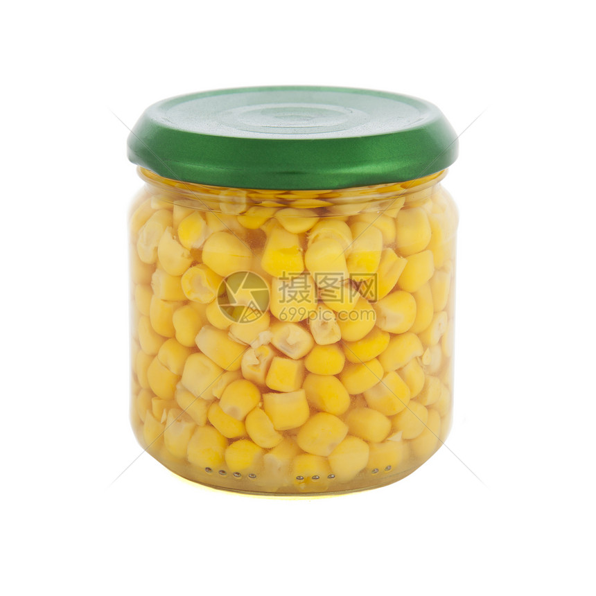 玉米罐营养背景纯色影棚对象正方形食物白色玻璃绿色图片