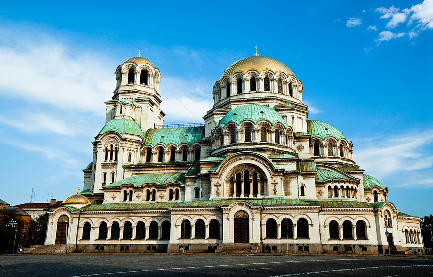 亚历山大内夫斯基大教堂蓝色圆顶旅游地标信仰建筑学天空观光宗教金子图片
