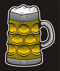 啤酒杯杯木刻黑色啤酒酒精插图饮料黄色玻璃泡沫背景图片