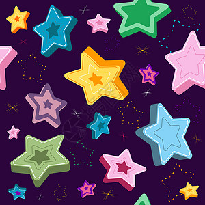 无缝无缝紫紫花模式纺织品星星紫色插图装饰品黄色蓝色粉色墙纸绿色背景图片