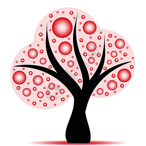 艺术树装饰黑色植物红色粉色漩涡气泡插图白色季节背景图片