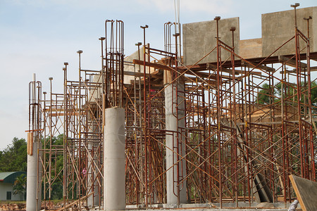 建筑工地进步工作脚手架建筑学工业材料勃起工程项目水泥背景图片