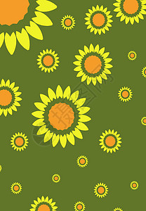 绿向日葵生态插图花瓣植物群绘画艺术品背景图片