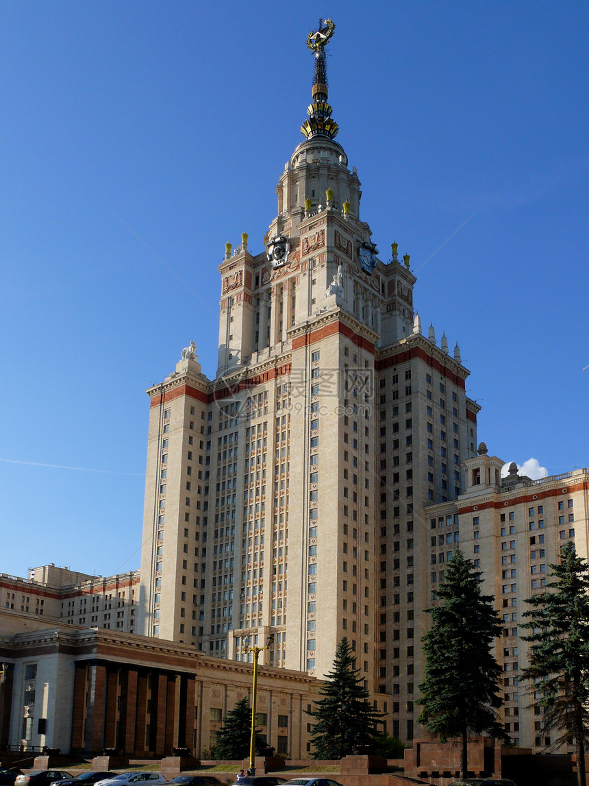 莫斯科罗蒙诺索夫国立大学科学公寓纪念碑奖学金地标城市建筑摩天大楼蓝色学习图片