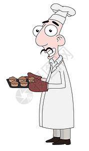 贝克面包师烤箱插图手套食物男性馅饼烹饪工作蛋糕快乐的高清图片素材