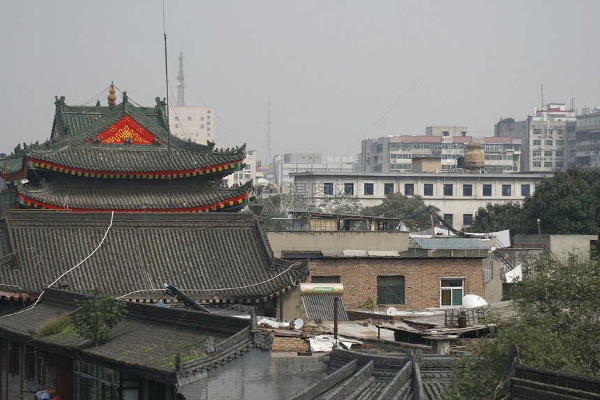 西安市中心 俯视屋顶都市墙纸房子历史石头建筑风格装饰品旅行市中心旅游图片