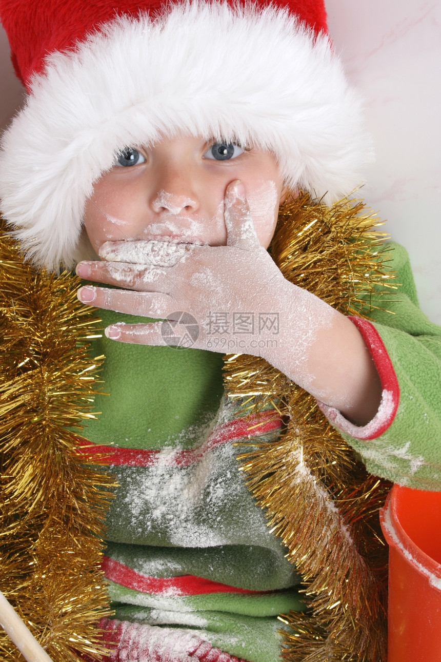 烤圣诞饼干红色帽子男生绿色白色儿童面粉烘烤图片