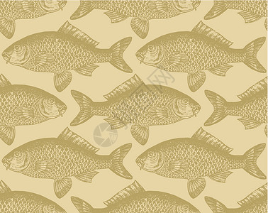 无缝鱼型矢量动物装饰品包装礼品墙纸织物绘画瓷砖打印海鲜背景图片