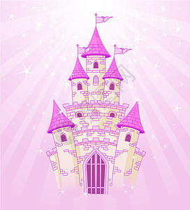 粉红天空城堡女人味旗帜邀请函剪贴星星插图王国粉色绘画径向背景图片