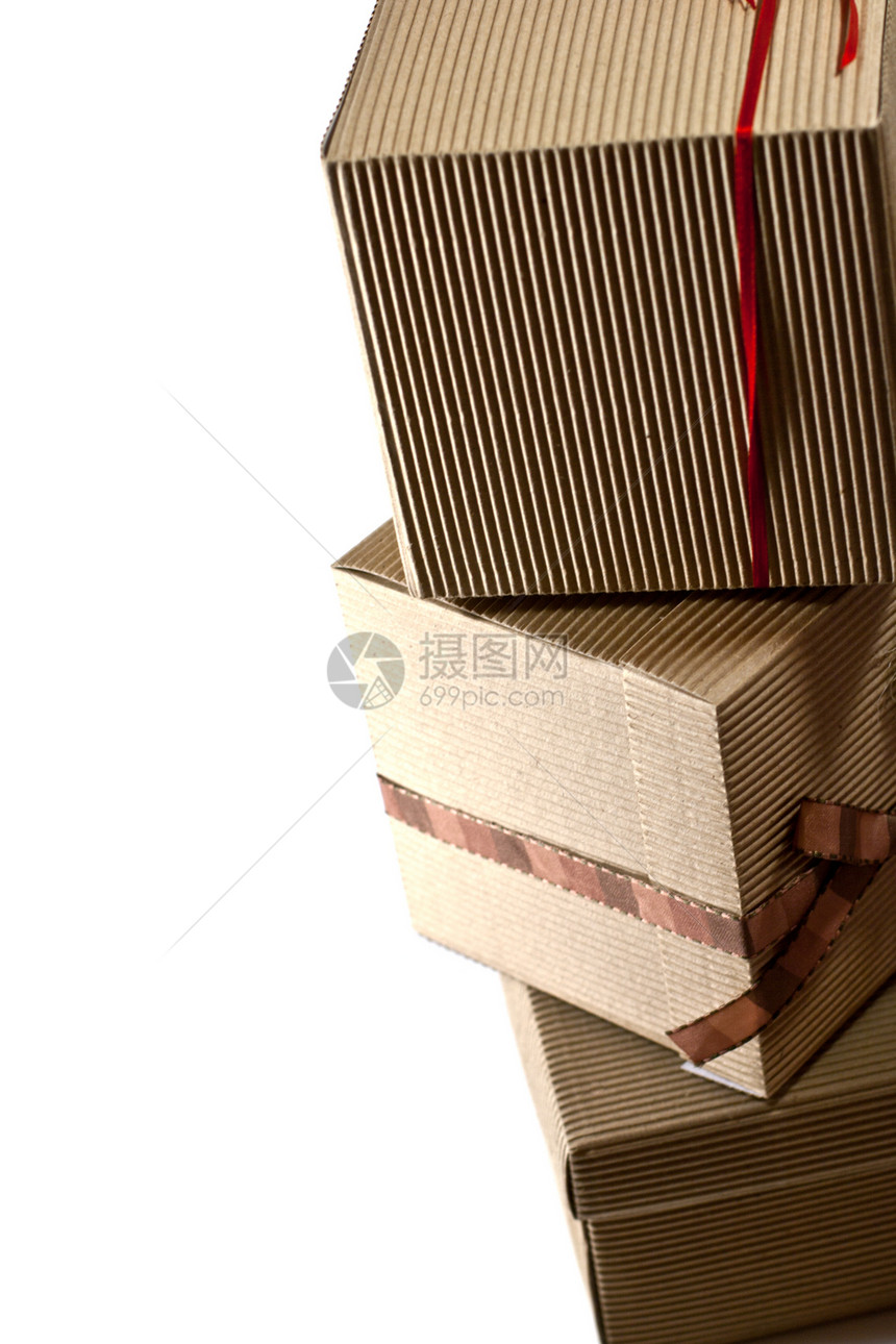 纸板盒堆叠纸盒波纹状命令白色包装邮件丝带展示运输礼物图片