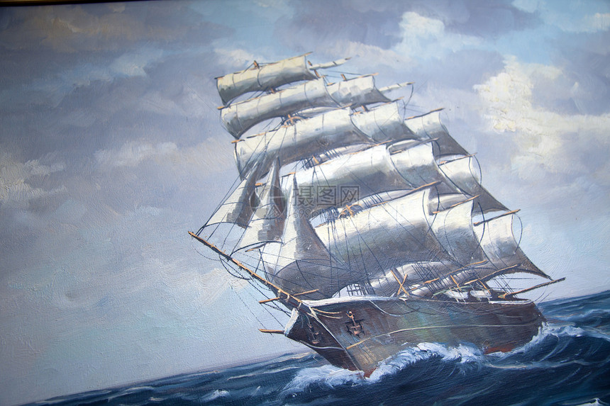古油画 帆船图片