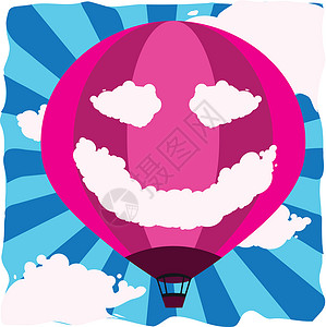 天空中的气球射线粉色微笑蓝色背景图片