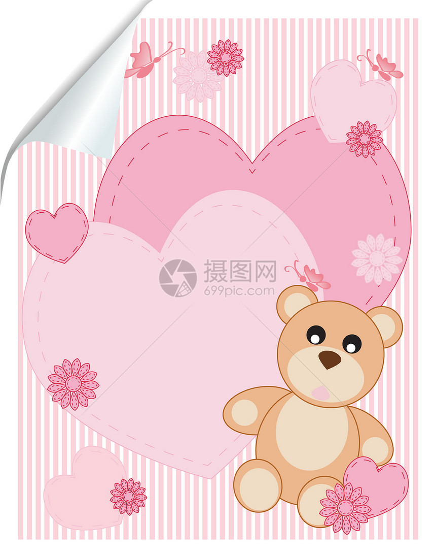 含有红心和熊的抽象背景粉色公告新生卡片家庭问候语玩具投标怀孕童年图片
