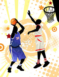 篮球海报玩家分数竞赛绘画数字插图训练拉丝杯子运动背景图片