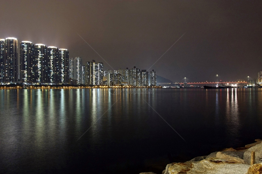 晚上在香港的公寓街区城市旅游旅行经济石头假期住宅民众天际市场图片