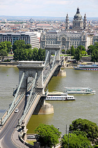 匈牙利布达佩斯连环桥的浏览量明信片城市场景旅行街道沙丘全景运输反射速度背景