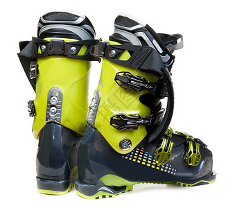 双绿色绿色滑雪鞋追求激流娱乐运动爬坡塑料旅行带子靴子回旋背景图片