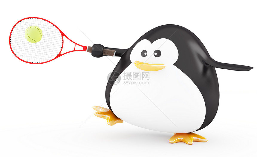 网球玩家球拍卡通片动物运动香椿企鹅游戏阳光图片