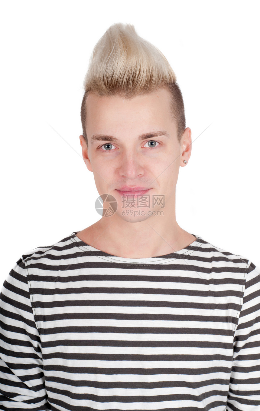 英俊男人的肖像男性条纹白色发型成功头饰幸福生活成人工作室图片