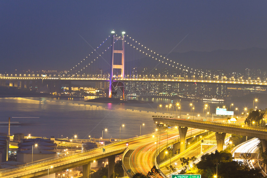 香港的清马桥 有公路背景业务建筑住房旅游天际商业阳光连接器游客日落图片