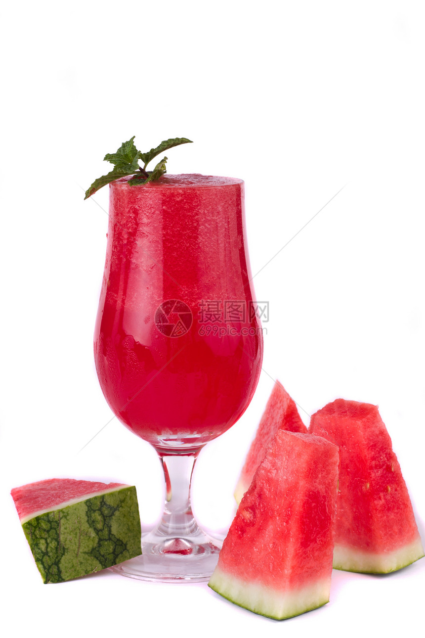 西瓜汁薄荷茶点营养异国饮料果汁水果红色玻璃液体图片