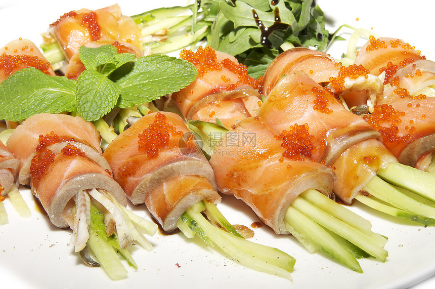 鱼卷海鲜餐厅美味厨房饮食青菜咖啡店盘子鱼子维生素图片
