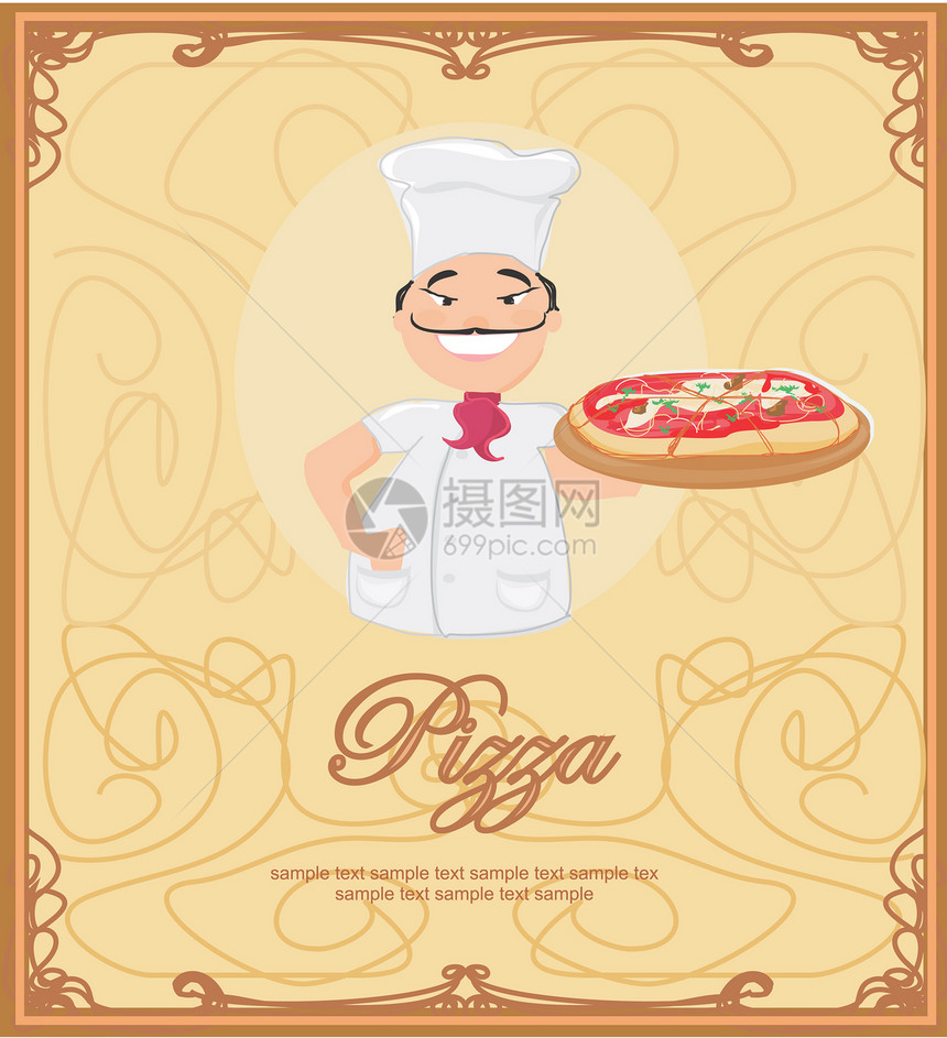 Pizza 菜单模板厨房商业插图装饰品框架茶点身份餐厅厨师办公室图片