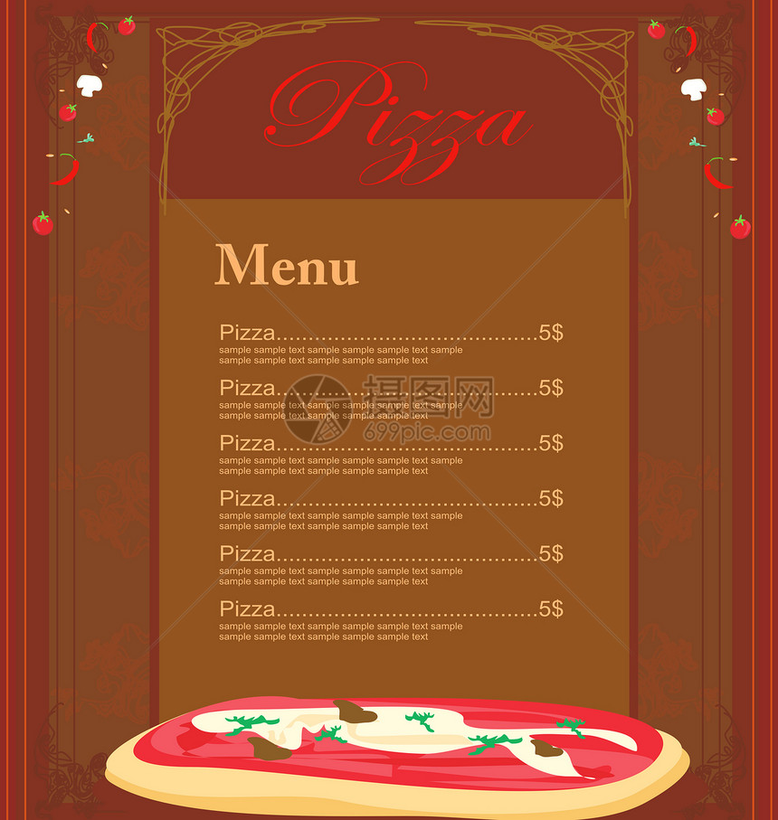 Pizza 菜单模板烹饪茶点办公室盘子装饰品插图身份框架午餐卡片图片