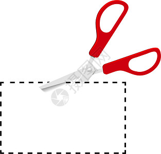 红色剪刀在虚线上切掉优惠券背景图片