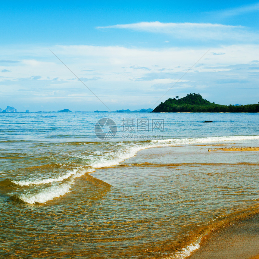 热带热带海滩风景天蓝色海浪照片正方形异国珊瑚晴天海岸旅游图片