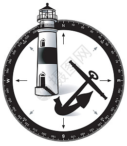 指南针 灯塔和船锚背景图片